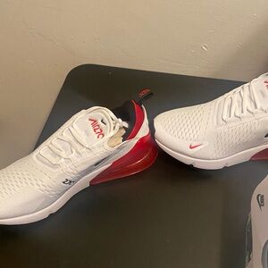Nike Air Max 270 White and Red Athletic Sneakers